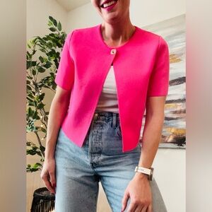 ZARA Short Sleeve Knit Cardigan Top Cropped Barbie Pink L